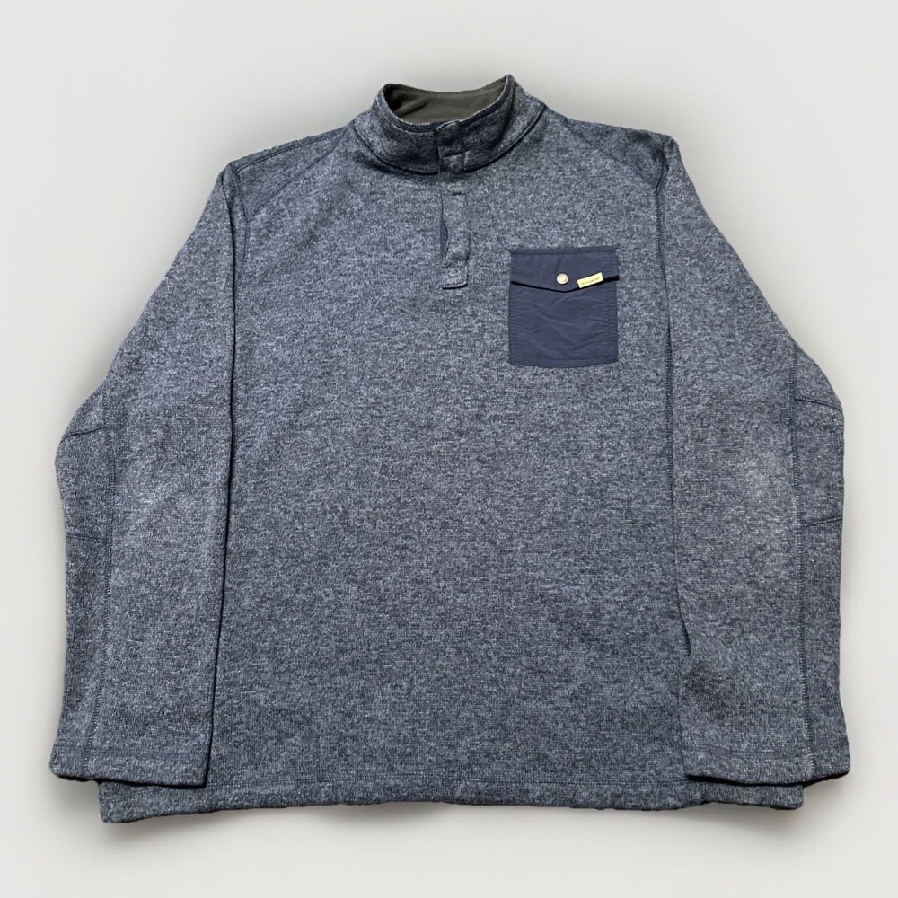 Mens Woolrich Pull Over Quarter Top Button Jacket Fleece Blue Long Sleeve‎ Sz XL